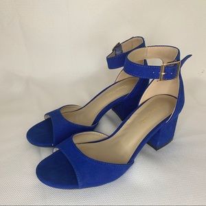 Electric Blue Suede Open Toe Heels